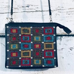 Brighton dark jewel beaded zip pouch Crossbody